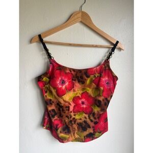 Beach Native Womens Red Floral Leopard Print Camisole Tank Swim Top Medium